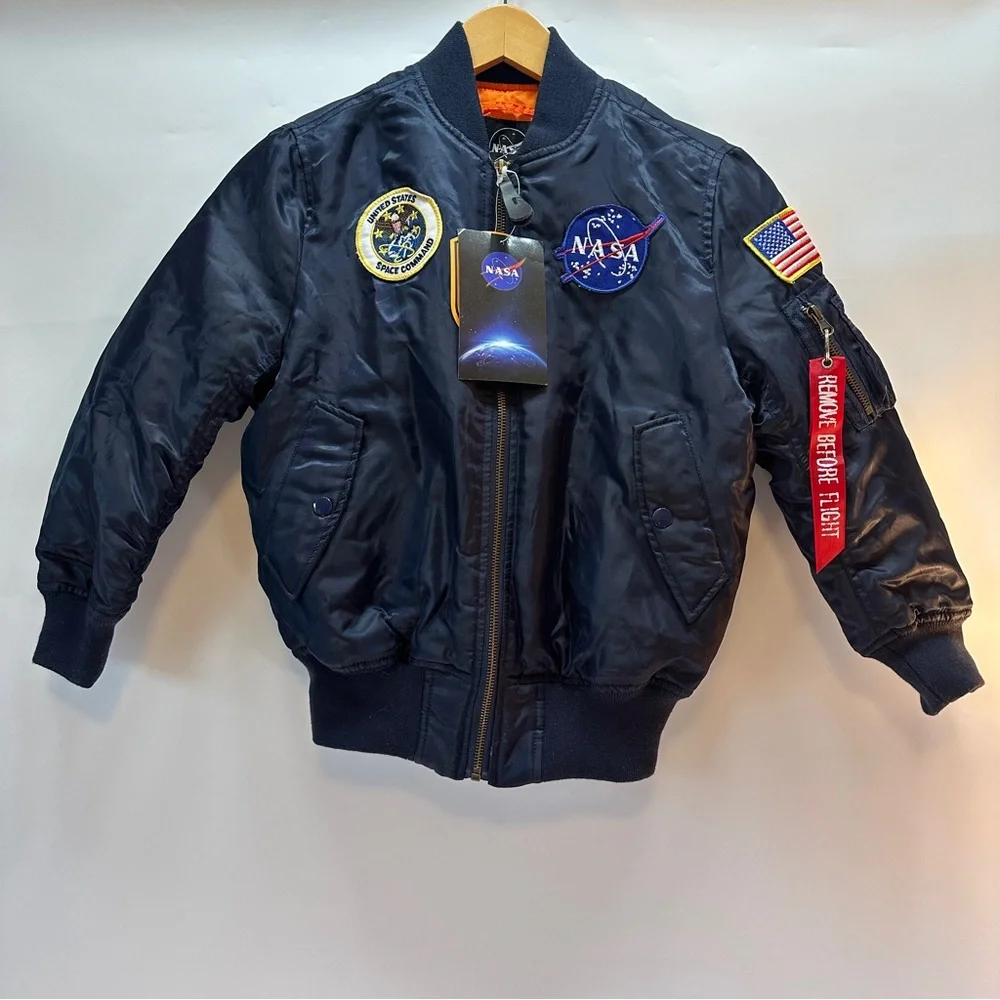 NWT NASA MA-1 Flight Jacket Bravo Series by Burks Bay Navy Bomber Unisex Youth S